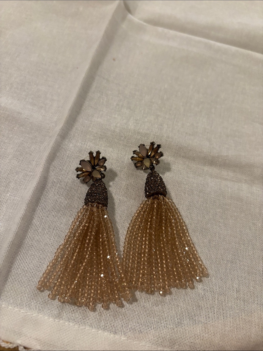 BaubleBar Champagne Beaded Tassel Earrings with Floral Stud
